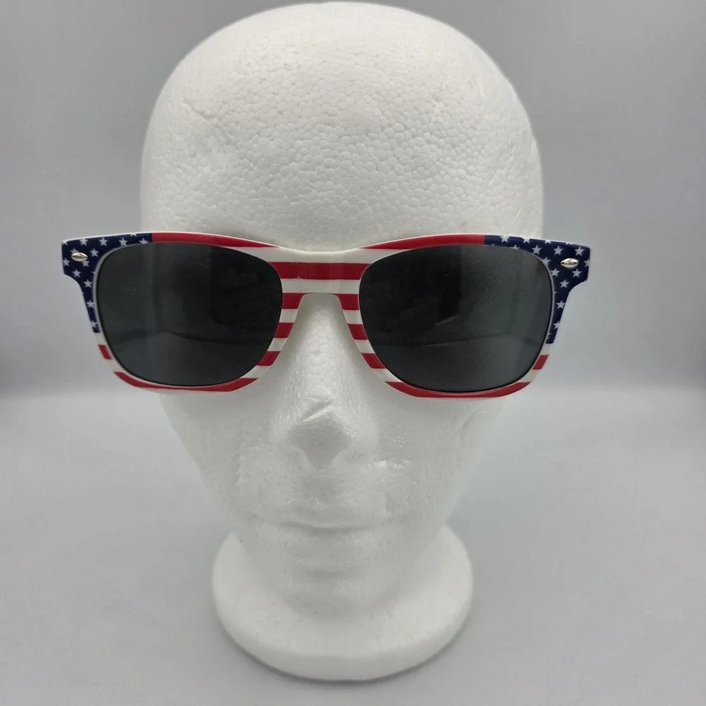 American Flag Sunglasses Patriotic Star USA Flag White Frame Plastic Black Tint